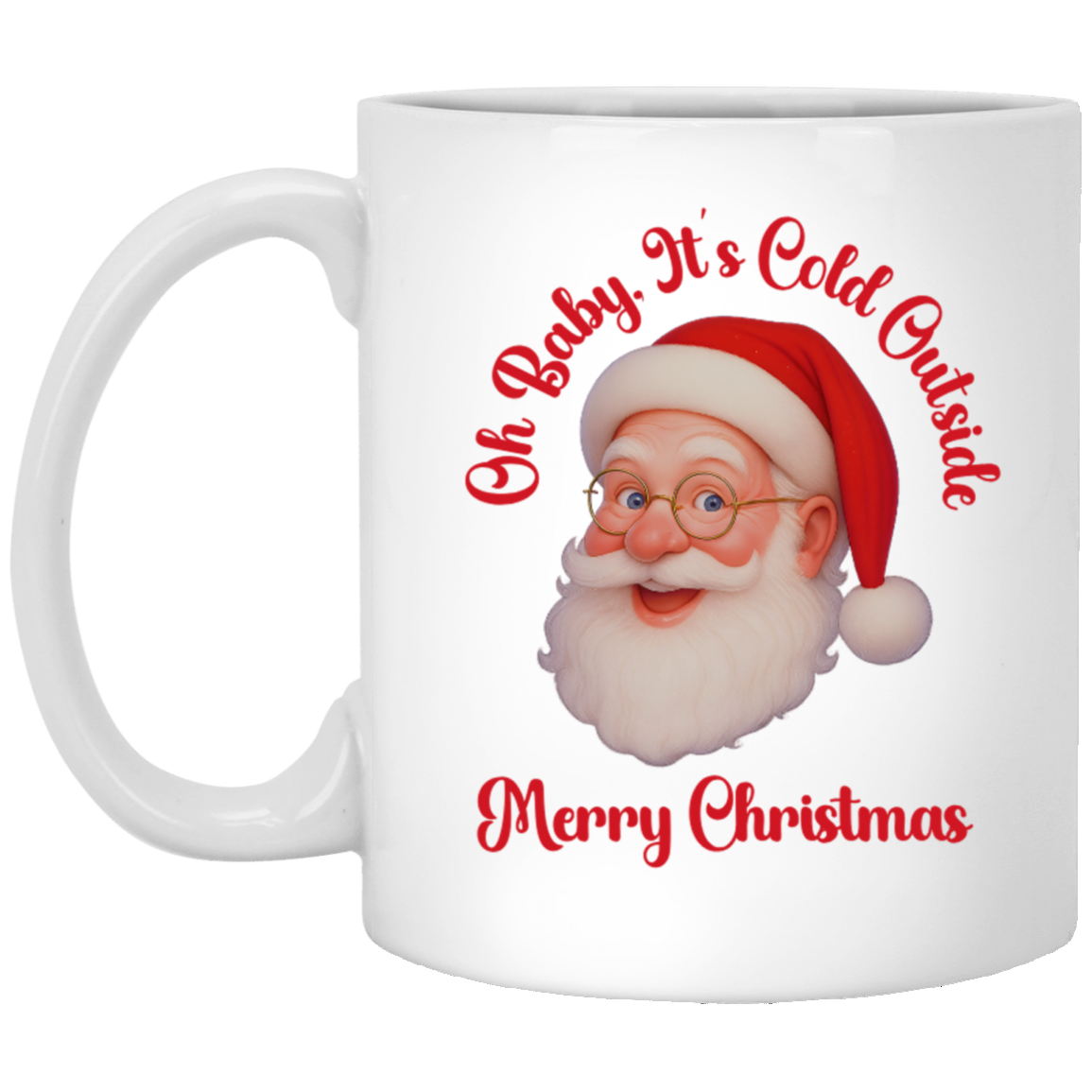 Oh Baby It's Cold Outside White Santa Mug