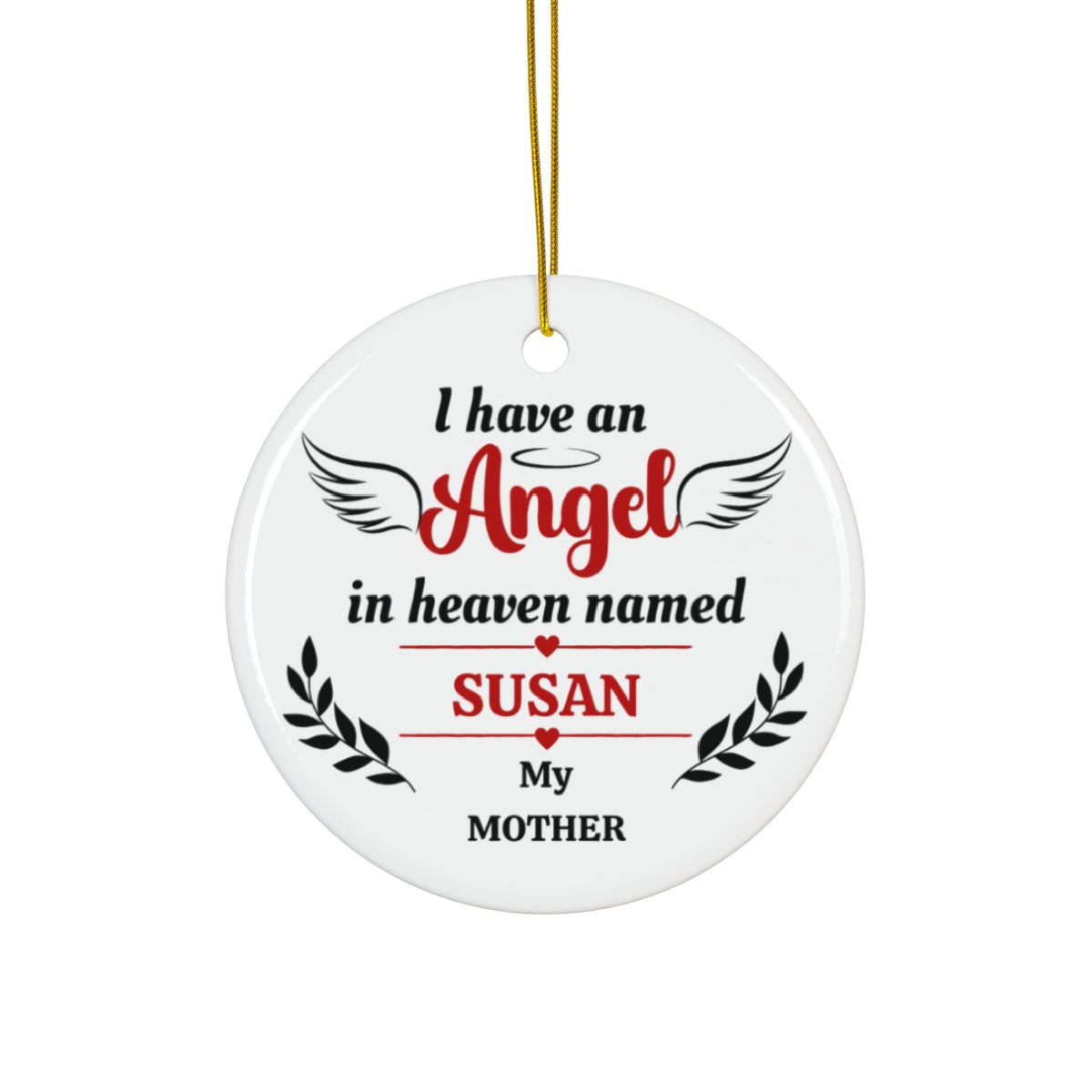 Angel Ceramic Ornament, Keepsake Gift of your LOVED One with PERSONALIZATION (Doves and Wings)