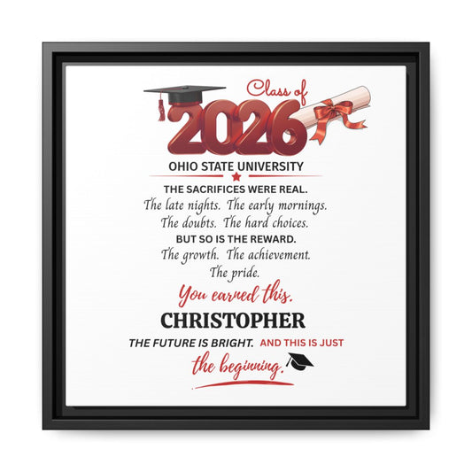 YOU EARNED THIS-Red Graduation 14x14 Black Framed Canvas Art--PERSONALIZED