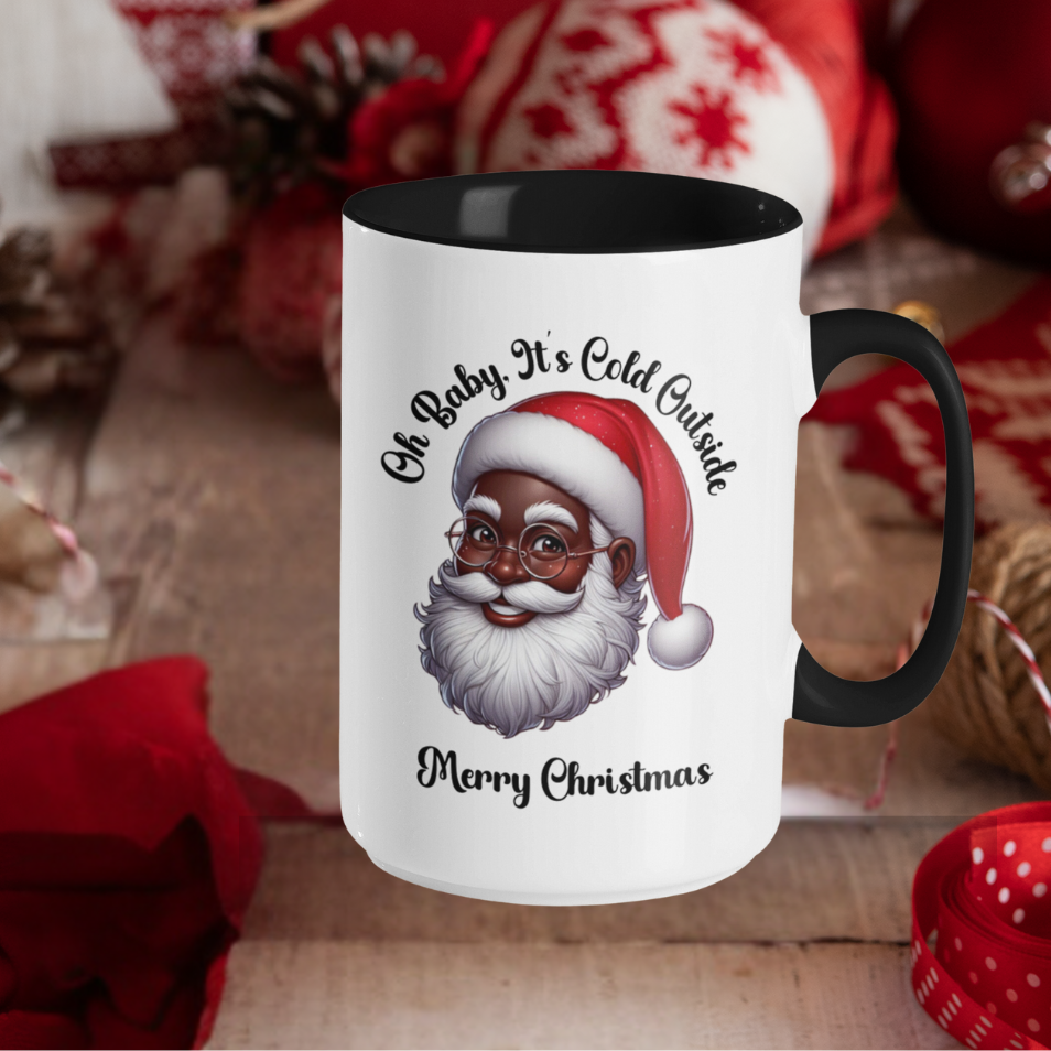 Oh Baby It's Cold Outside Black Santa Mug