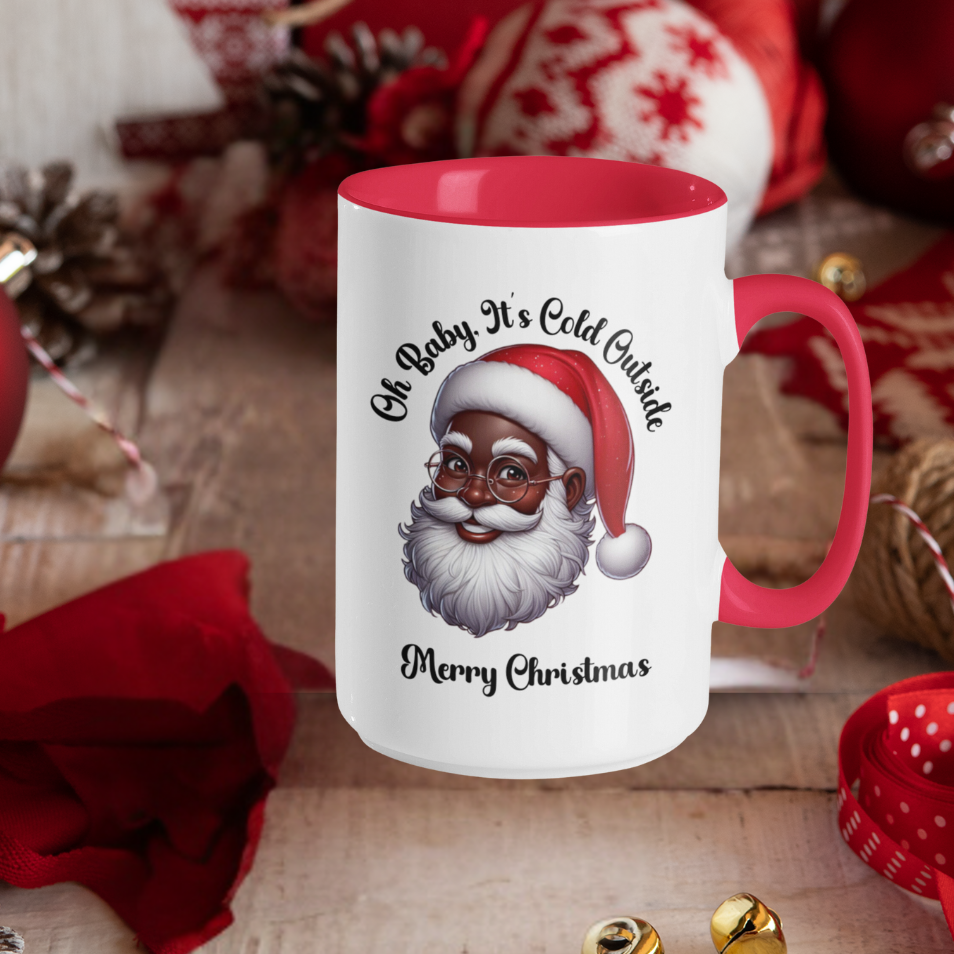 Oh Baby It's Cold Outside Black Santa Mug