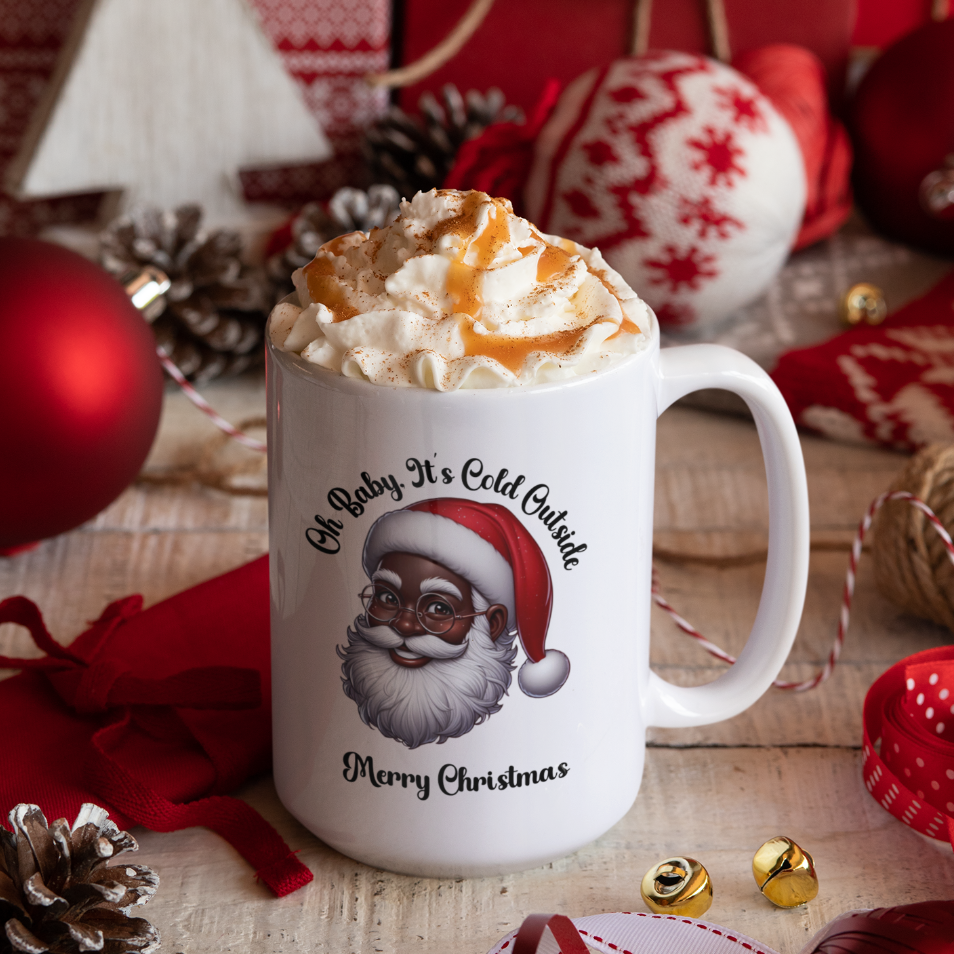 Oh Baby It's Cold Outside Black Santa Mug