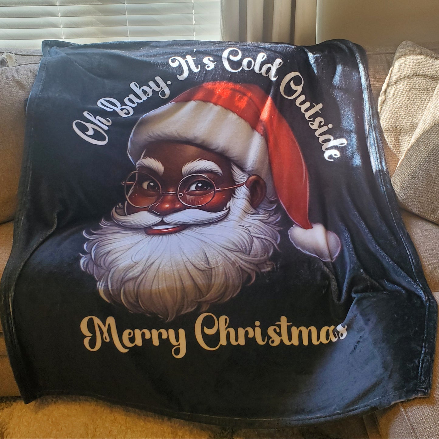 Oh Baby, It's Cold Outside Black Santa Fleece Blanket