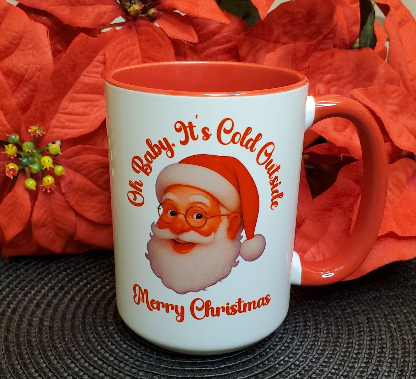 Oh Baby It's Cold Outside White Santa Mug