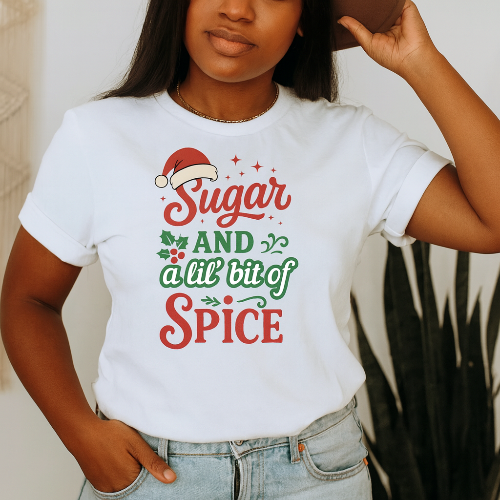 “Sugar With a ‘Lil Bit of Spice” Christmas Tee – Sweet, Sassy, and Holiday Ready