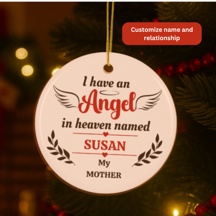 Angel Ceramic Ornament, Keepsake Gift of your LOVED One with PERSONALIZATION (Doves and Wings)