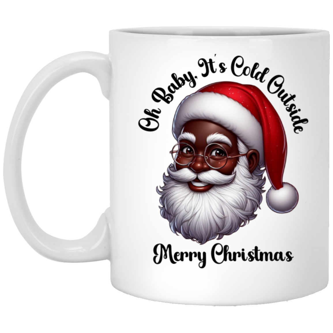 Oh Baby It's Cold Outside Black Santa Mug