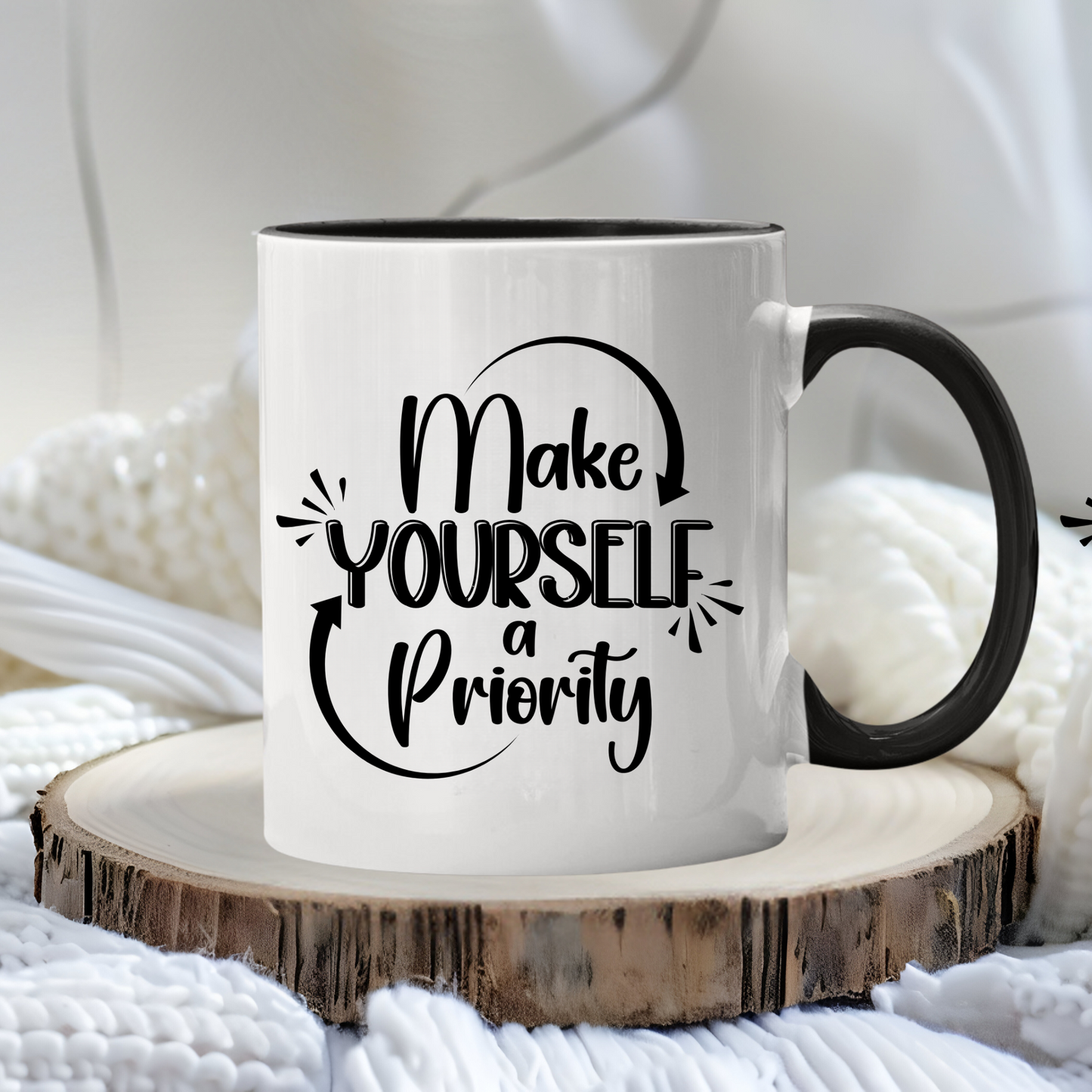Make YOURSELF a Priority -- Black Accent Mug