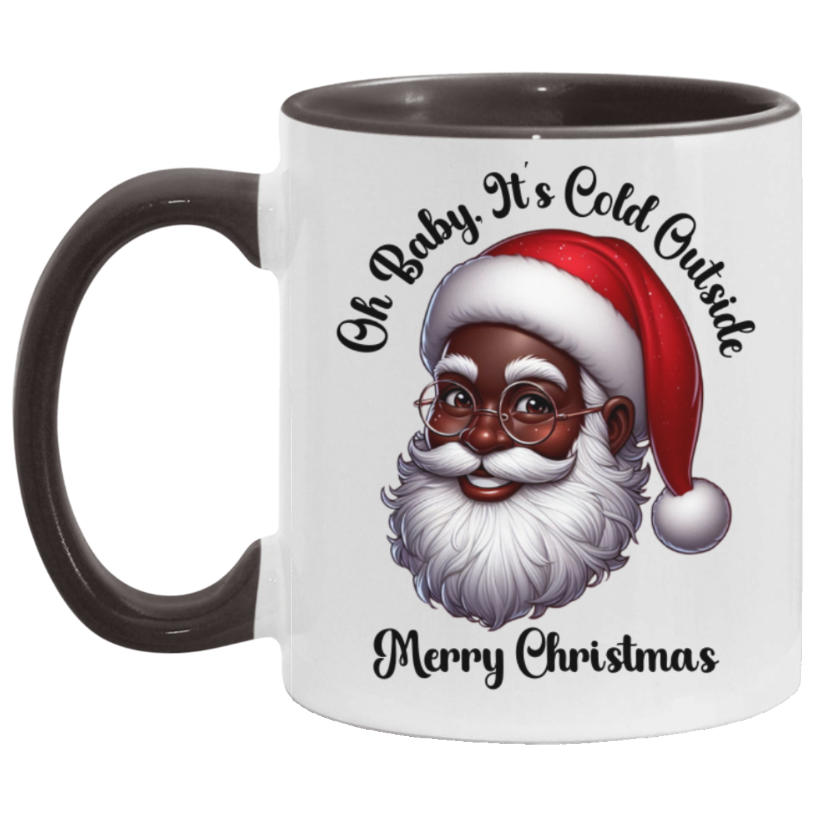 Oh Baby It's Cold Outside Black Santa Mug