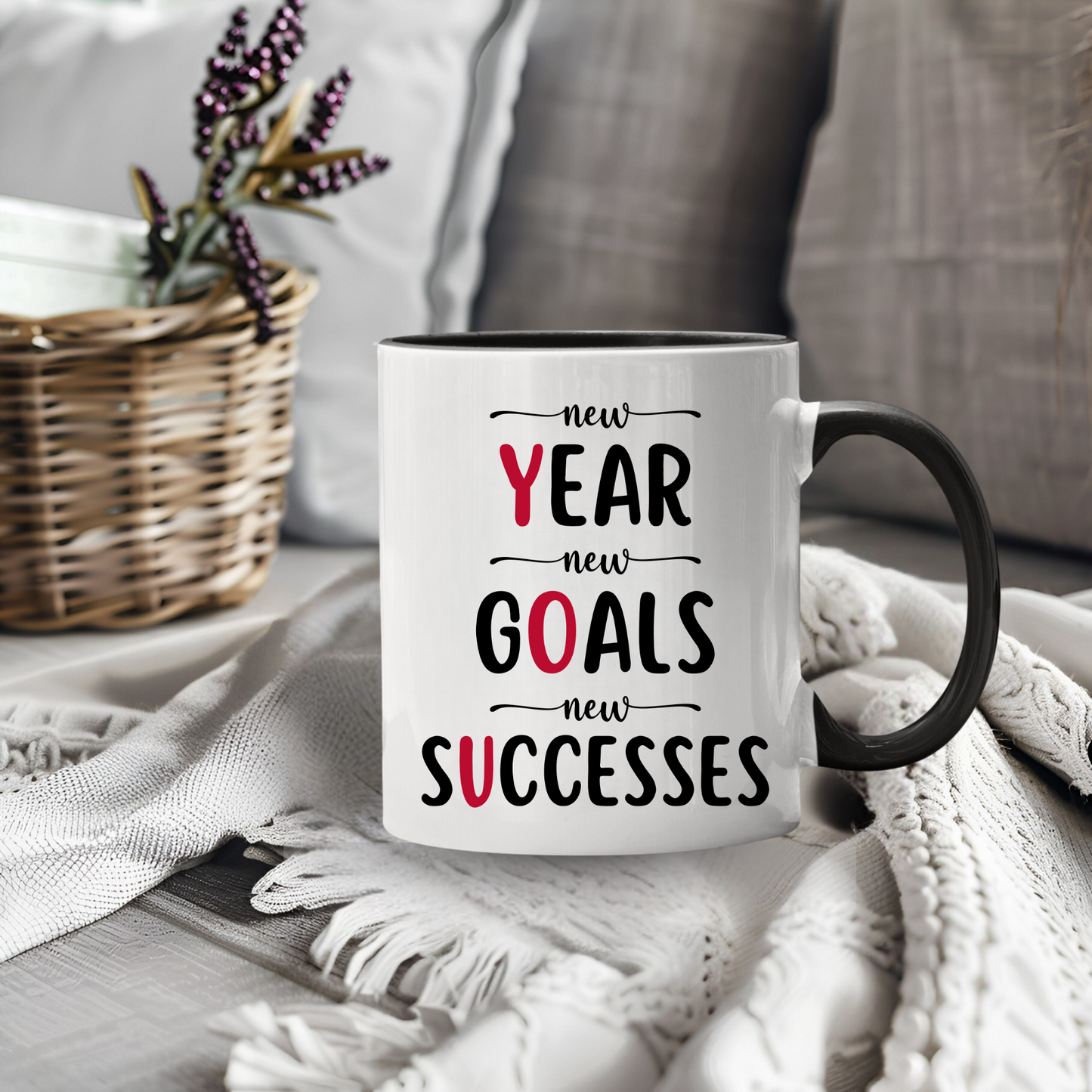 New Year New Goals New Successes -- Red and Black Accent Mugs