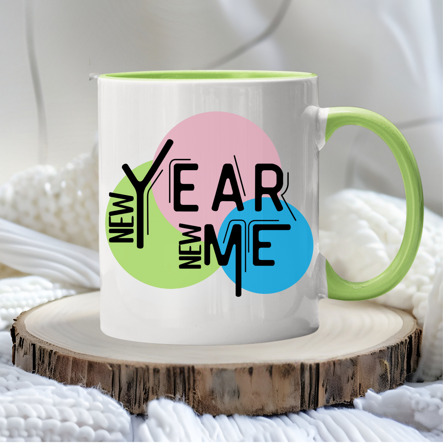 New Year New Me -- Light Green and Pink Accent Mugs