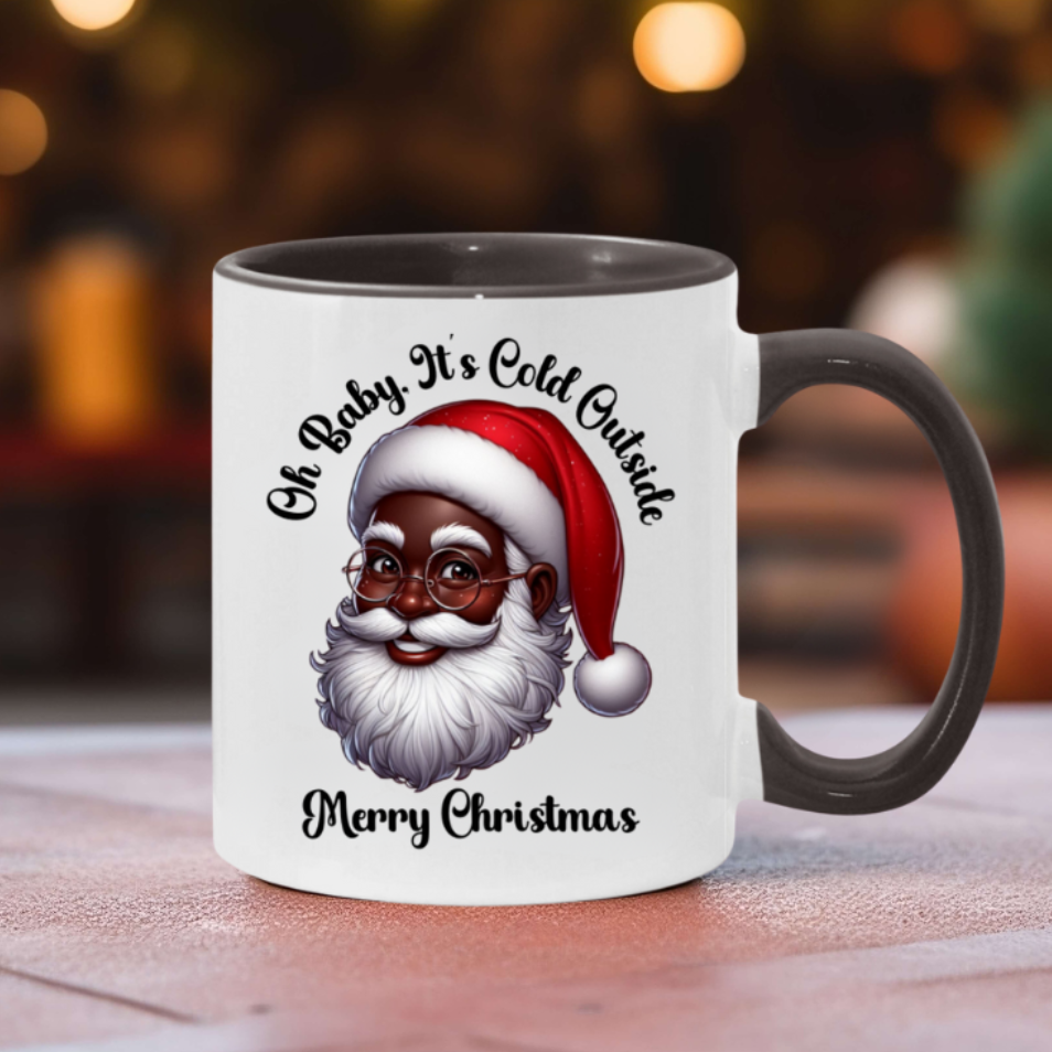 Oh Baby It's Cold Outside Black Santa Mug