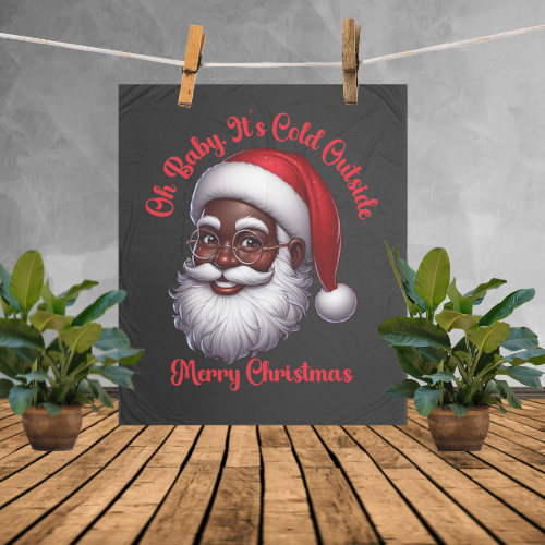 Oh Baby, It's Cold Outside Black Santa Fleece Blanket