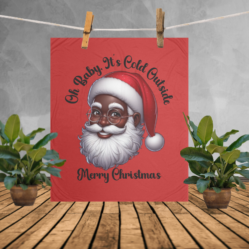 Oh Baby, It's Cold Outside Black Santa Fleece Blanket