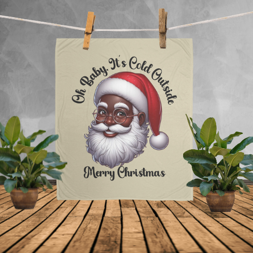 Oh Baby, It's Cold Outside Black Santa Fleece Blanket