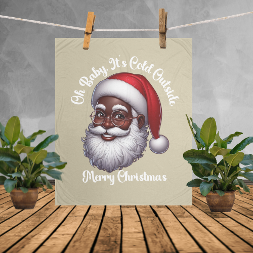 Oh Baby, It's Cold Outside Black Santa Fleece Blanket
