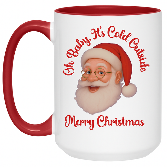 Oh Baby It's Cold Outside White Santa Mug