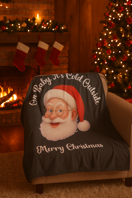 Oh Baby, It's Cold Outside White Santa Fleece Blanket