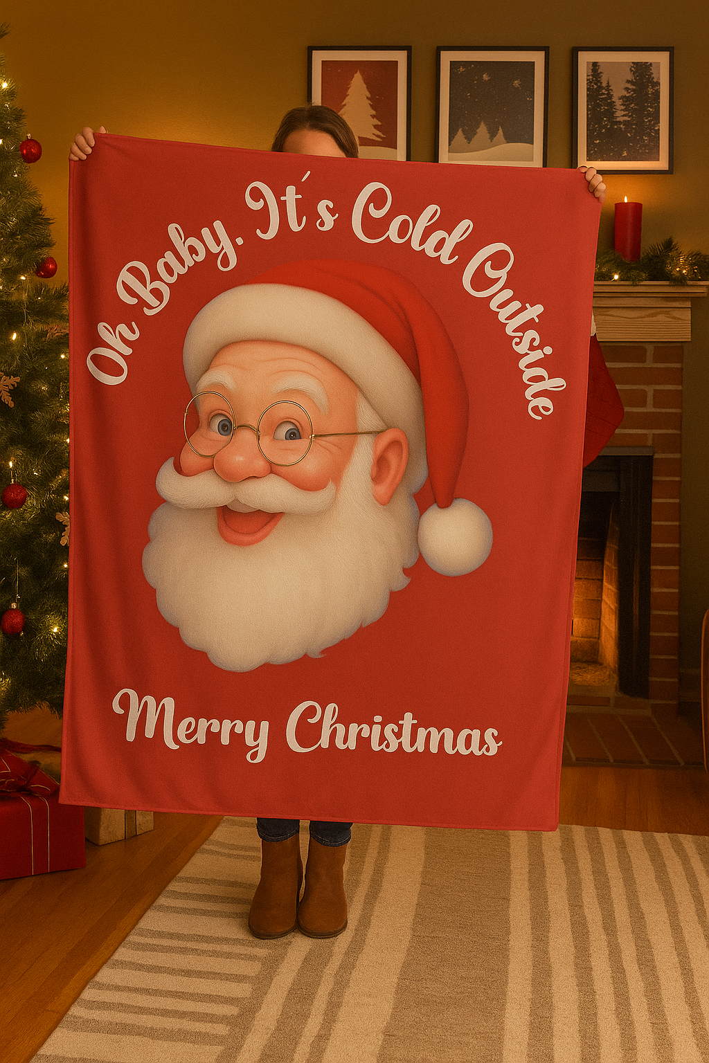Oh Baby, It's Cold Outside White Santa Fleece Blanket
