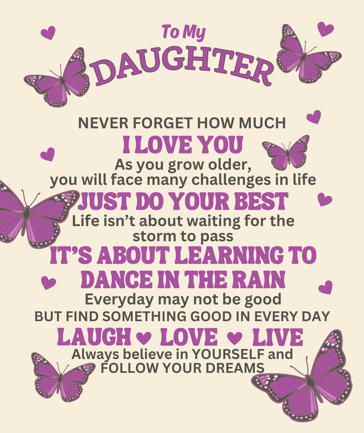 To My Daughter, Never Forget How Much I Love You with Butterflies - Personalized Blanket