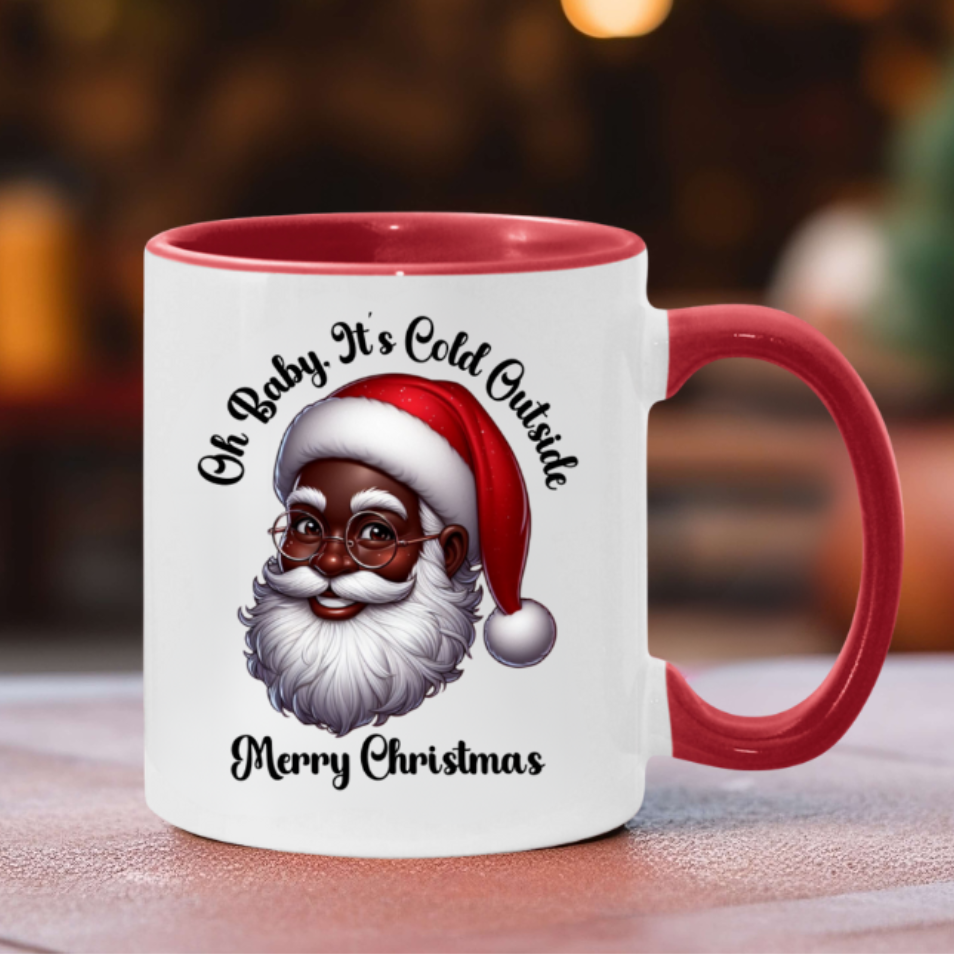 Oh Baby It's Cold Outside Black Santa Mug