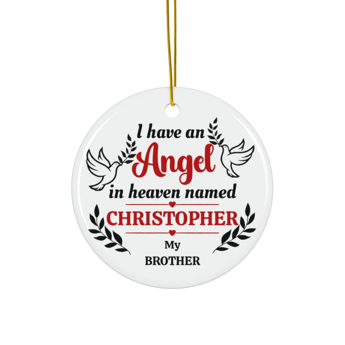 Angel Ceramic Ornament, Keepsake Gift of your LOVED One with PERSONALIZATION (Doves and Wings)