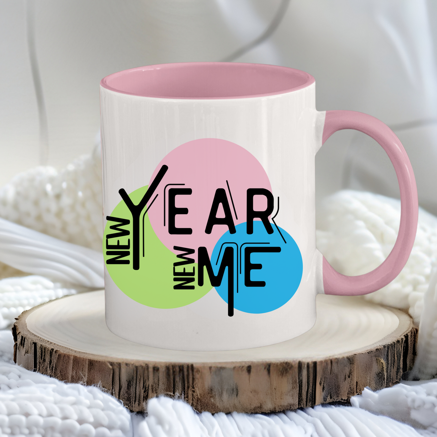 New Year New Me -- Light Green and Pink Accent Mugs