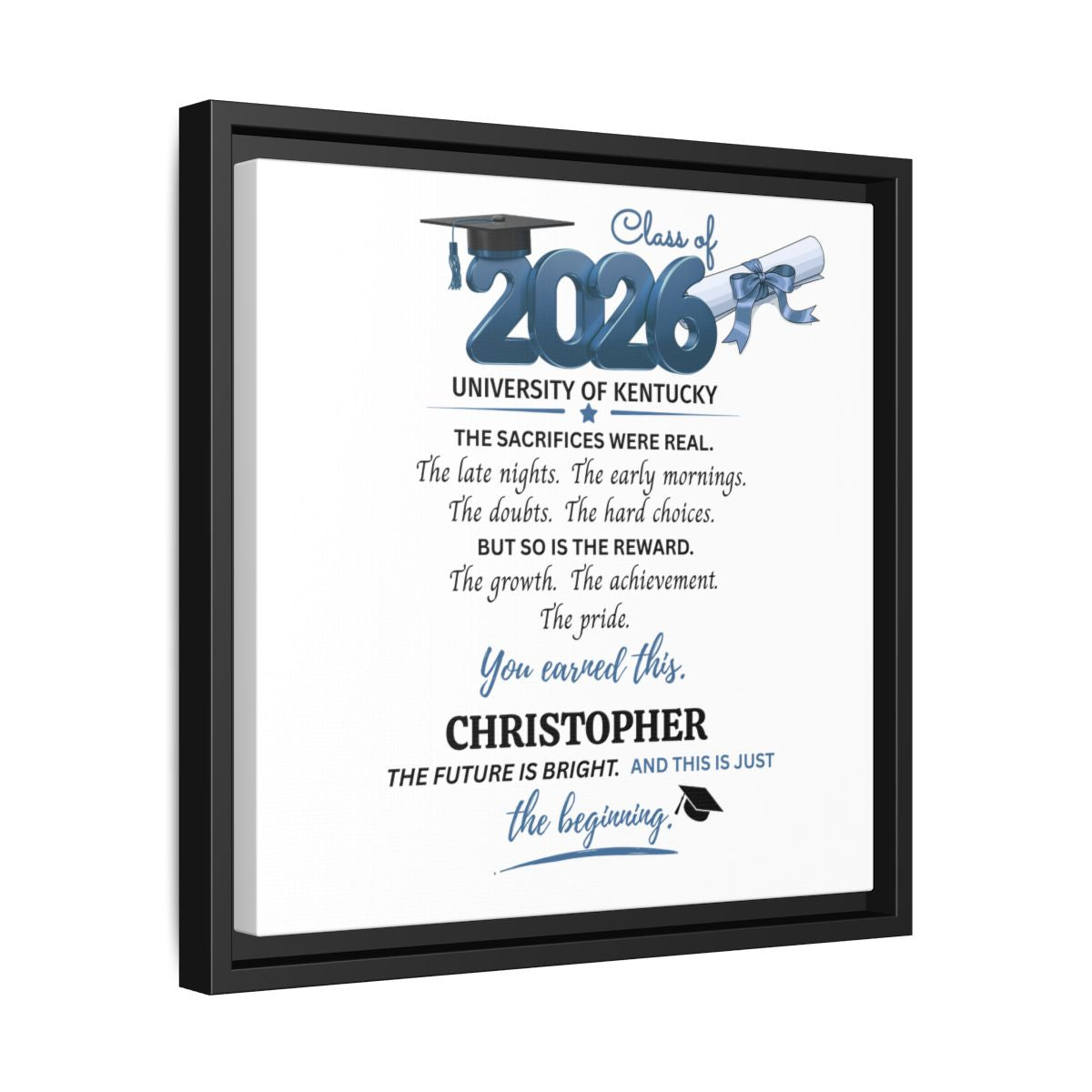 YOU EARNED THIS-Blue Graduation 14x14 Black Framed Canvas Art--PERSONALIZED