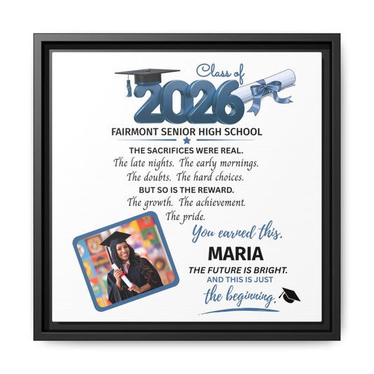 YOU EARNED THIS-Blue Graduation 14x14 Black Framed Canvas Art--PERSONALIZED