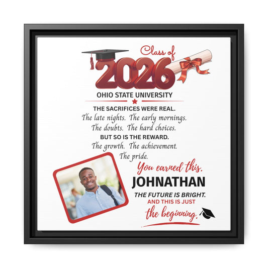 YOU EARNED THIS-Red Graduation 14x14 Black Framed Canvas Art--PERSONALIZED