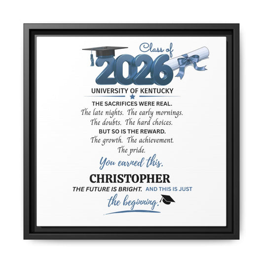 YOU EARNED THIS-Blue Graduation 14x14 Black Framed Canvas Art--PERSONALIZED