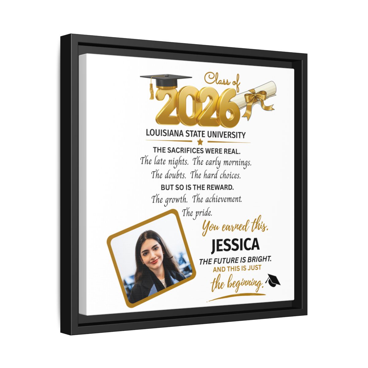 YOU EARNED THIS-Gold Graduation 14x14 Black Framed Canvas Art--PERSONALIZED