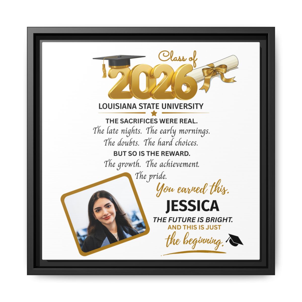 YOU EARNED THIS-Gold Graduation 14x14 Black Framed Canvas Art--PERSONALIZED