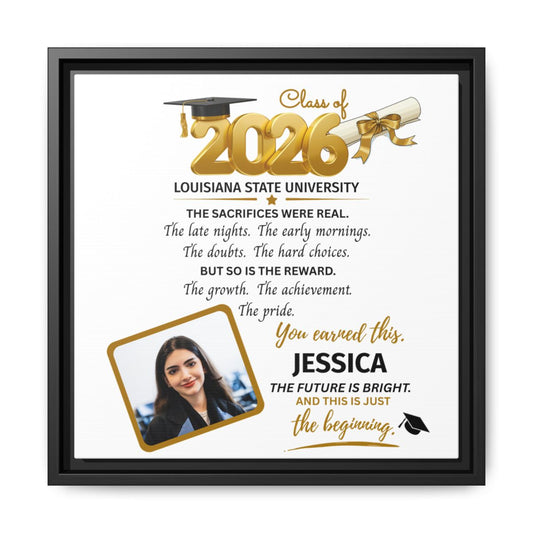 YOU EARNED THIS-Gold Graduation 14x14 Black Framed Canvas Art--PERSONALIZED