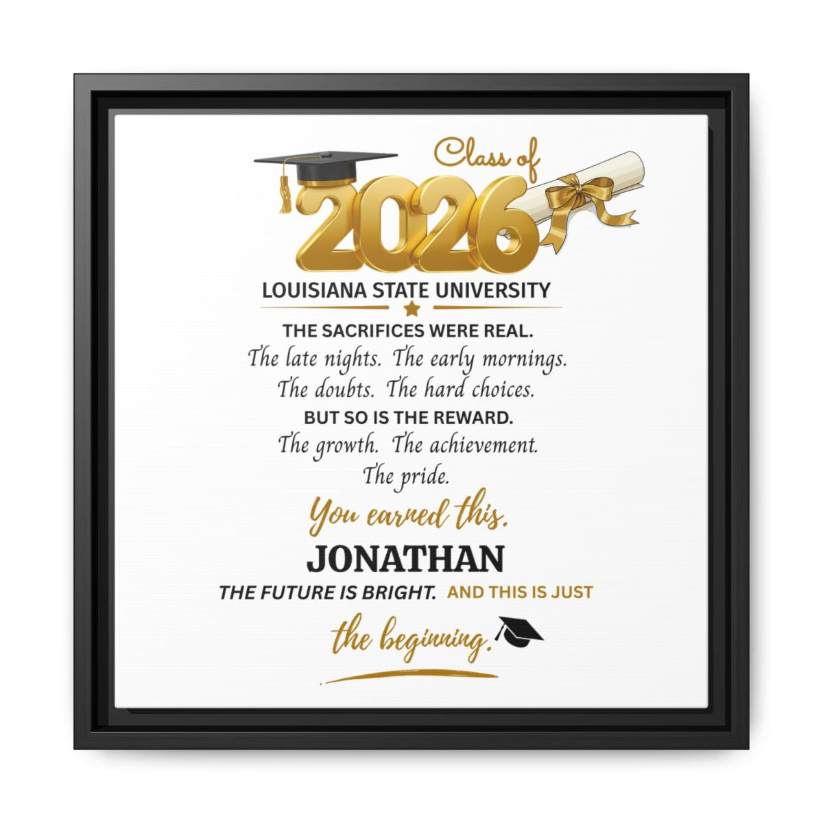 YOU EARNED THIS-Gold Graduation 14x14 Black Framed Canvas Art--PERSONALIZED