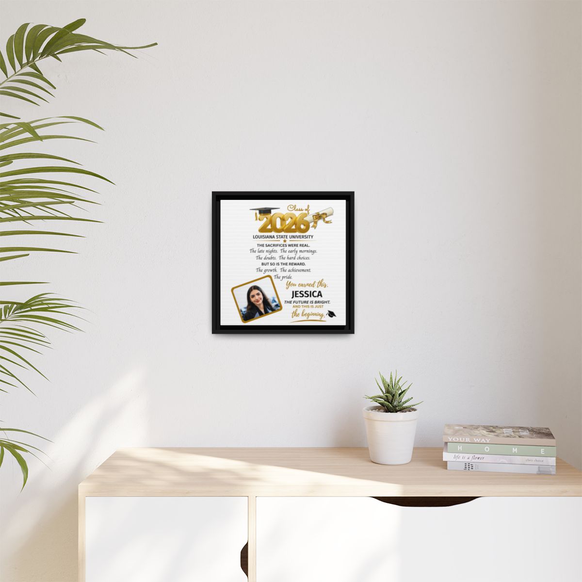 YOU EARNED THIS-Gold Graduation 14x14 Black Framed Canvas Art--PERSONALIZED