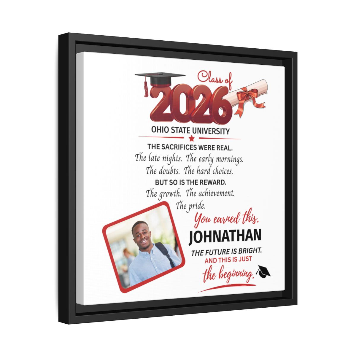 YOU EARNED THIS-Red Graduation 14x14 Black Framed Canvas Art--PERSONALIZED