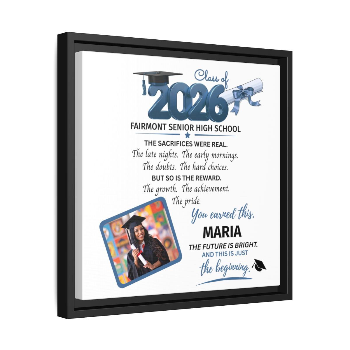 YOU EARNED THIS-Blue Graduation 14x14 Black Framed Canvas Art--PERSONALIZED