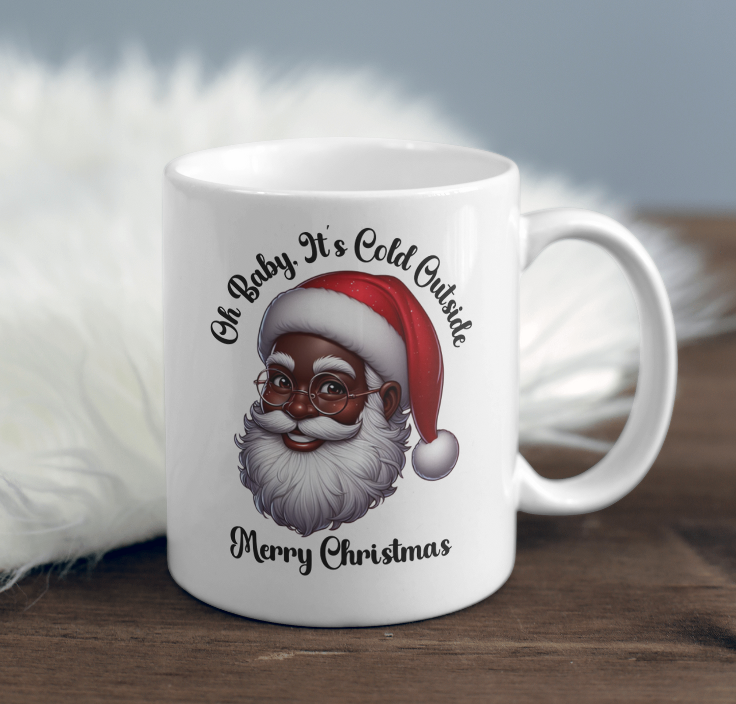 Oh Baby It's Cold Outside Black Santa Mug