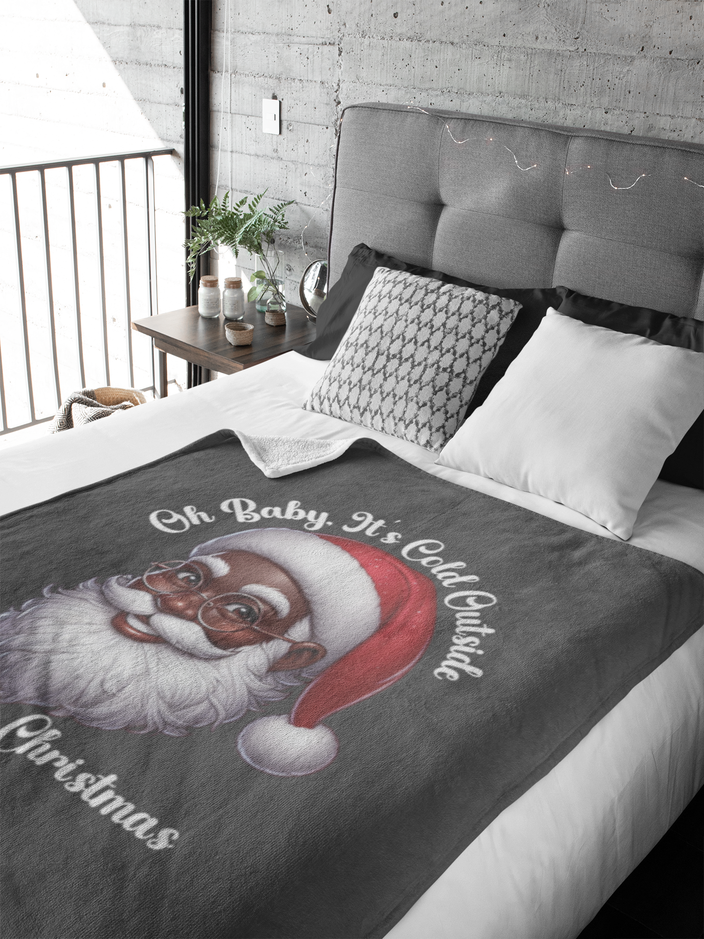 Oh Baby, It's Cold Outside Black Santa Fleece Blanket