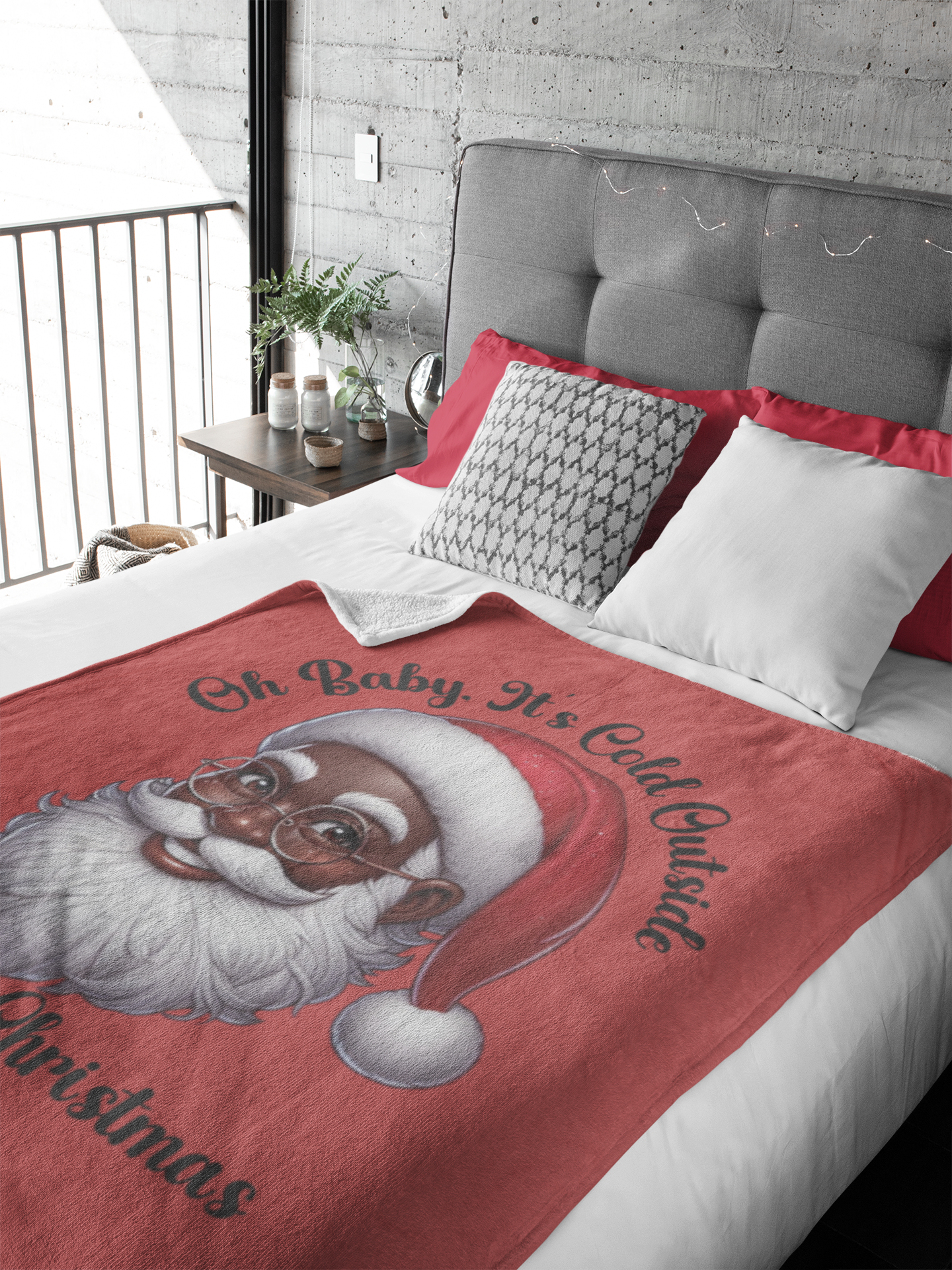 Oh Baby, It's Cold Outside Black Santa Fleece Blanket