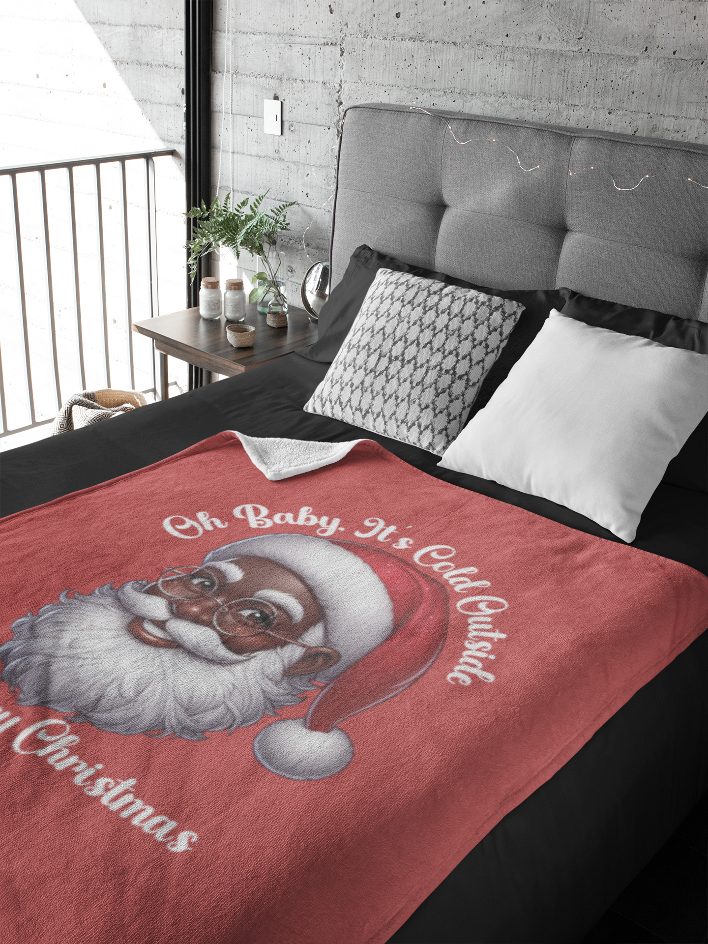 Oh Baby, It's Cold Outside Black Santa Fleece Blanket