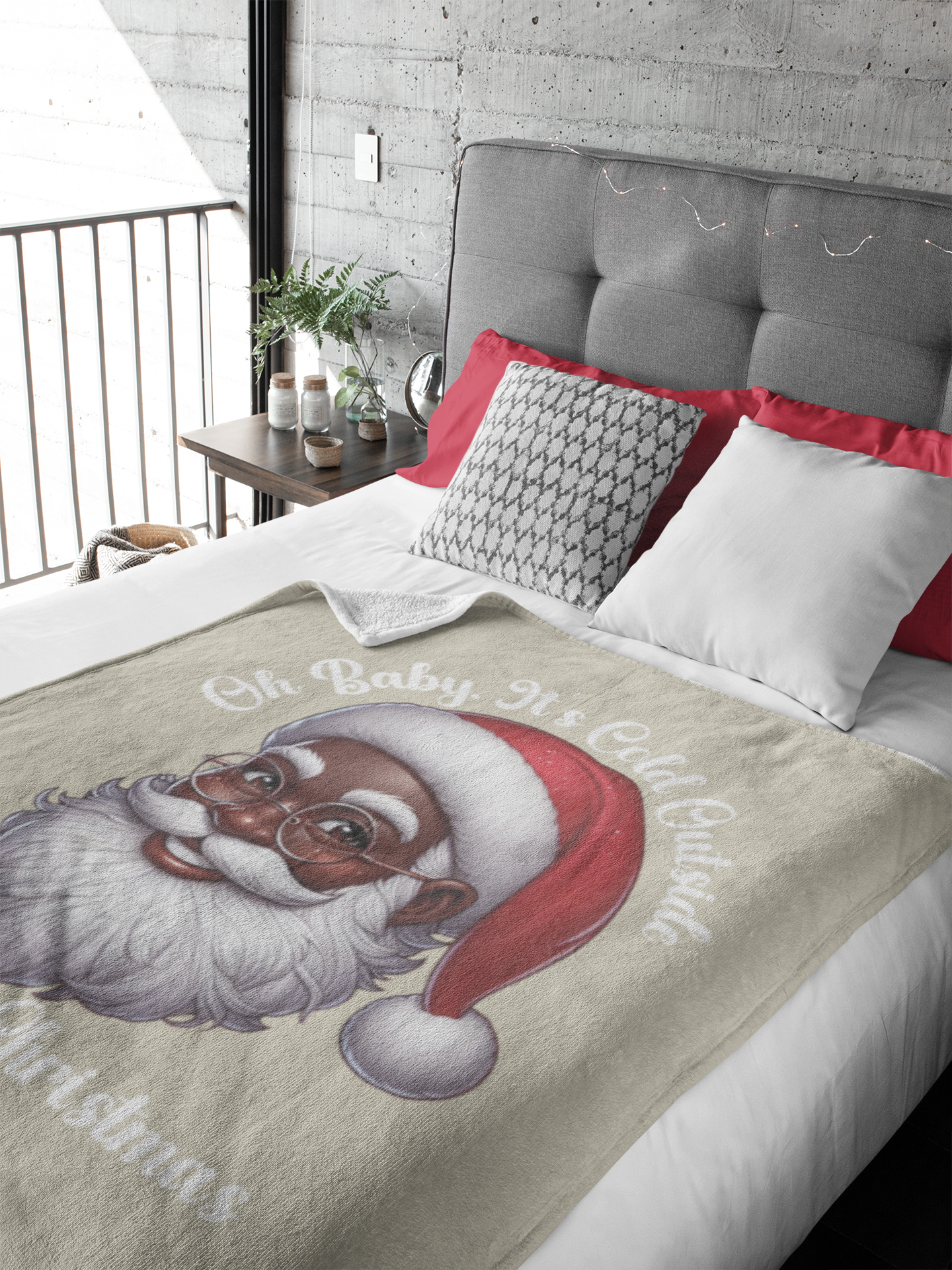 Oh Baby, It's Cold Outside Black Santa Fleece Blanket
