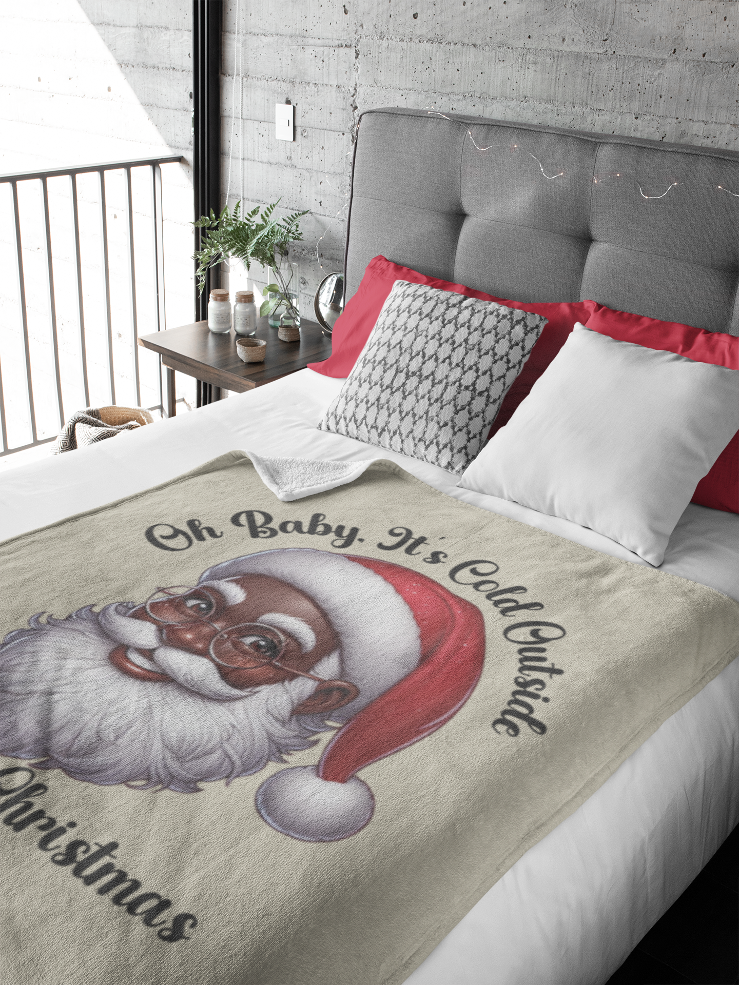 Oh Baby, It's Cold Outside Black Santa Fleece Blanket