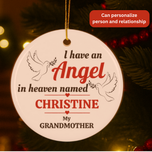 Angel Ceramic Ornament, Keepsake Gift of your LOVED One with PERSONALIZATION