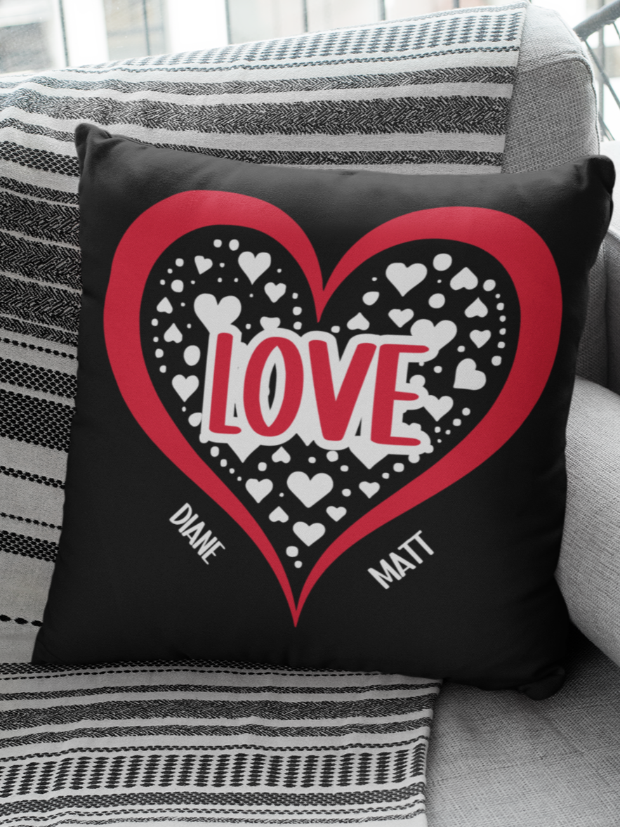 LOVE Heart (Black/Red) Pillow -- PERSONALIZATION
